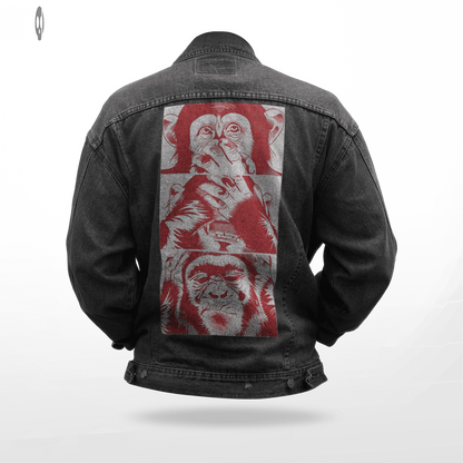 3 Monkeys Men Printed Denim Jacket Thrill Clothing Co