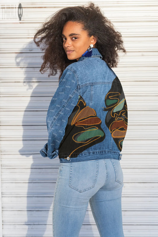 Cleaors Womens Back Printed Denim Jacket Thrill Clothing Co