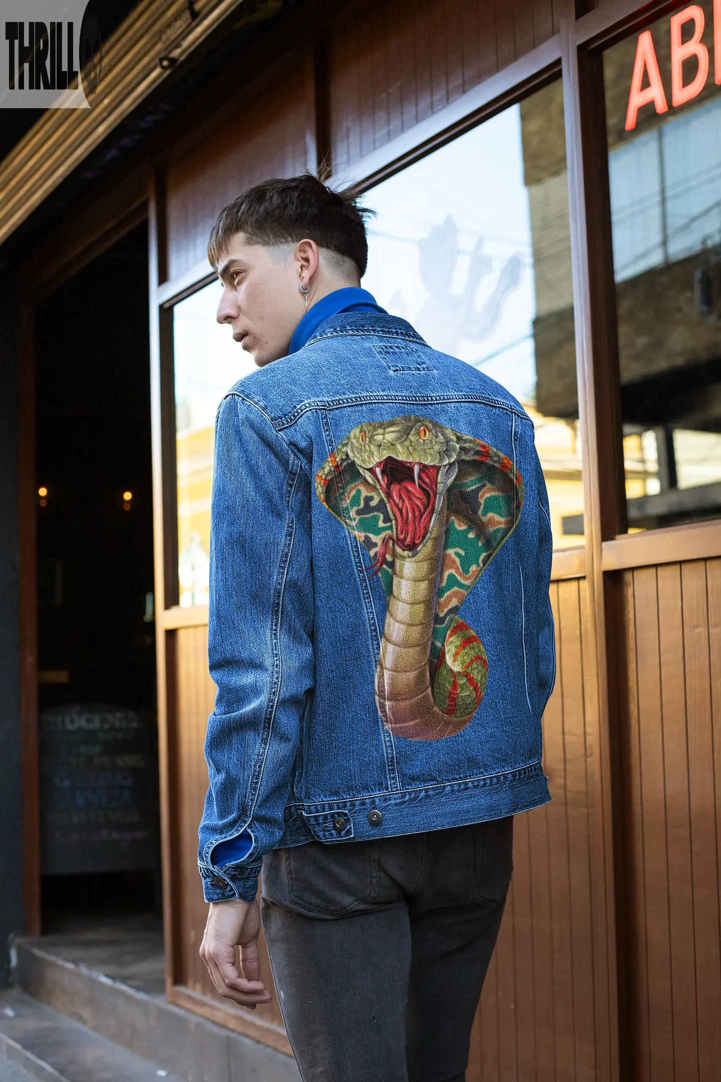Cobra Men Printed Denim Jacket Thrill Clothing Co