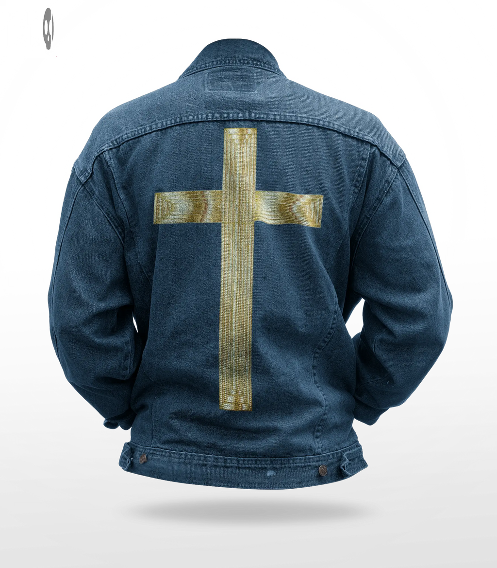 Cross Men Printed Denim Jacket Thrill Clothing Co
