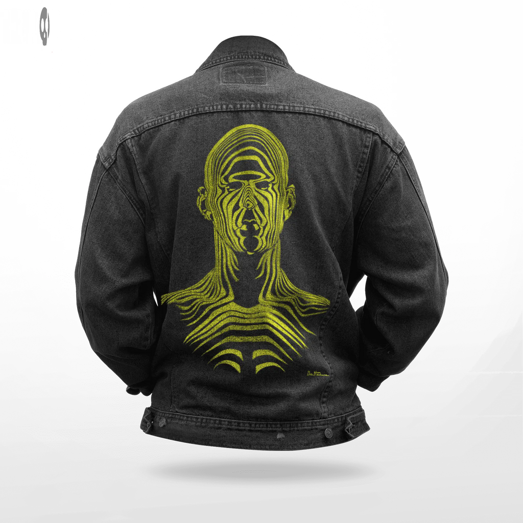 Human Illustration Men Printed Denim Jacket Thrill Clothing Co