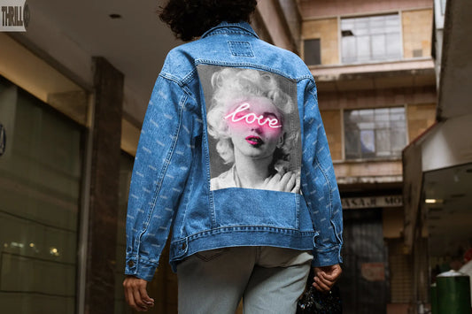 Merlyn Love Womens Back Printed Denim Jacket Thrill Clothing Co