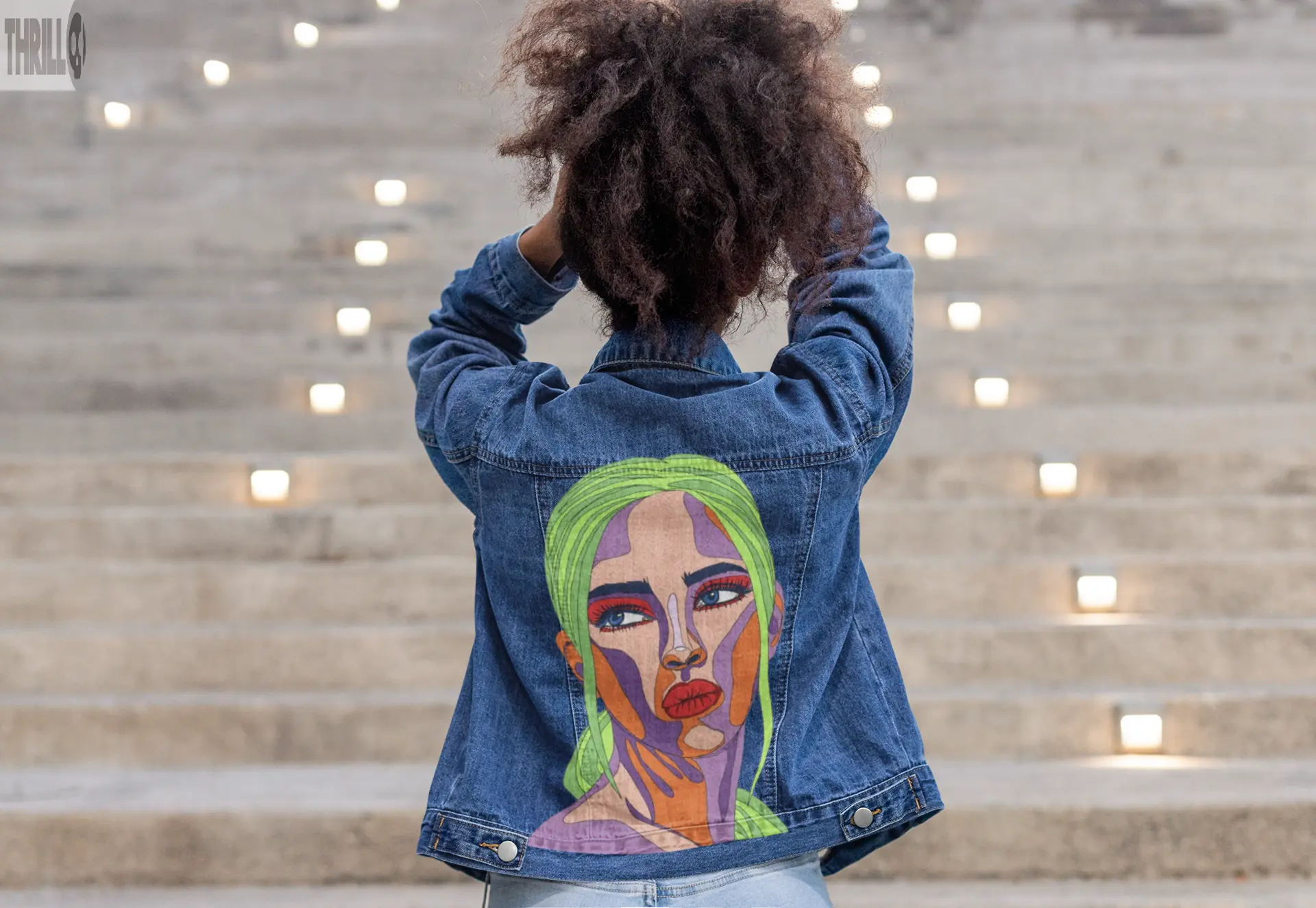 Prenias Face Womens Hand Printed Denim Jacket Thrill Clothing Co