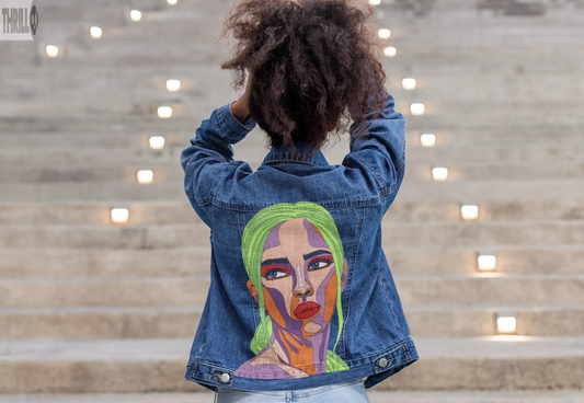 Prenias Face Womens Hand Printed Denim Jacket Thrill Clothing Co