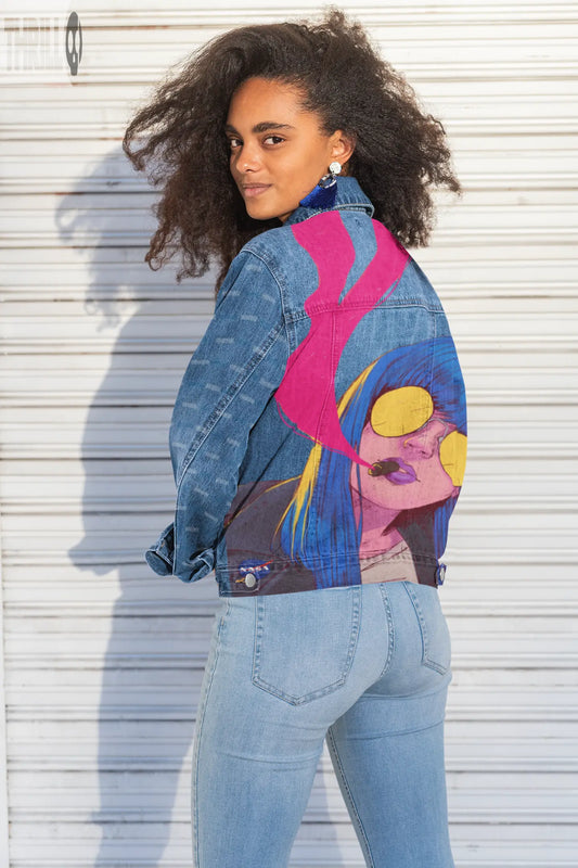 Smokey Girl Womens Back Printed Denim Jacket Thrill Clothing Co