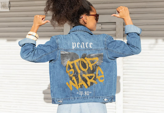 Stop Wars Womens Back Printed Denim Jacket Thrill Clothing Co